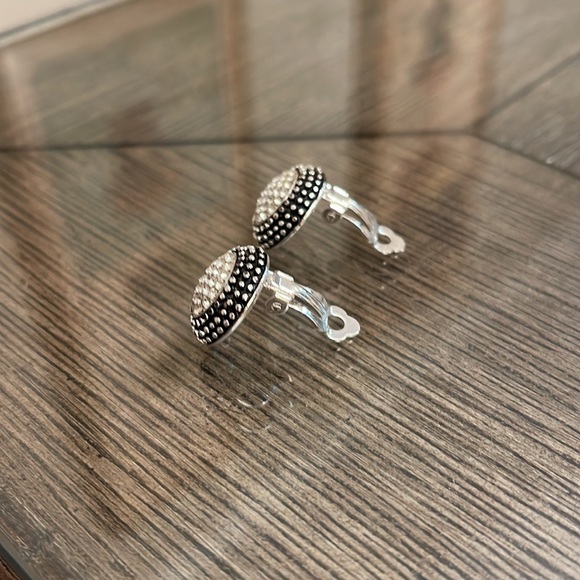 Vintage Round Button Clip Earrings with Rhinestone Pave Centers - Picture 11 of 11